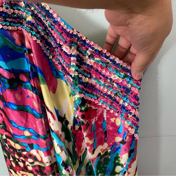 VTG Vintage‎ Cache Beaded Floral Watercolor Rainbow Size 2 Cut Out - Picture 6 of 16